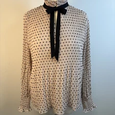 Max Studio Micro Pleat Chiffon Blouse M Velvet Dot Dusty Pink Victorian Inspired