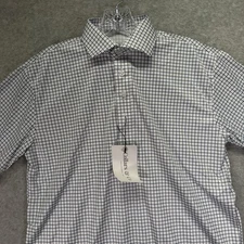 Collars & Co Dress Collar Polo Shirt Mens Small Blue Check Performance Stretch