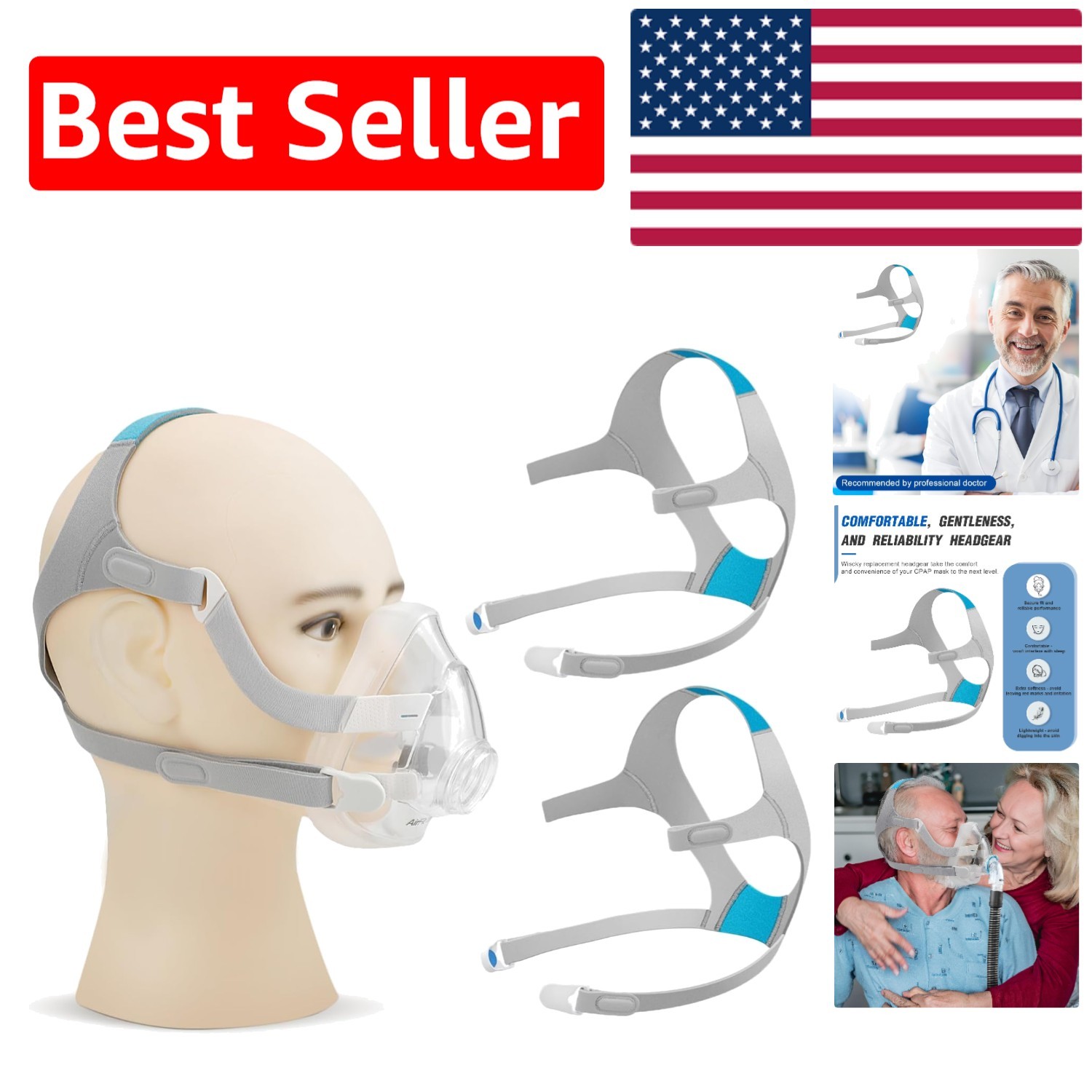 Mask With Straps F20 Full Face Mask Headgear: 2 Medium Straps with Magnetic Clips for ...