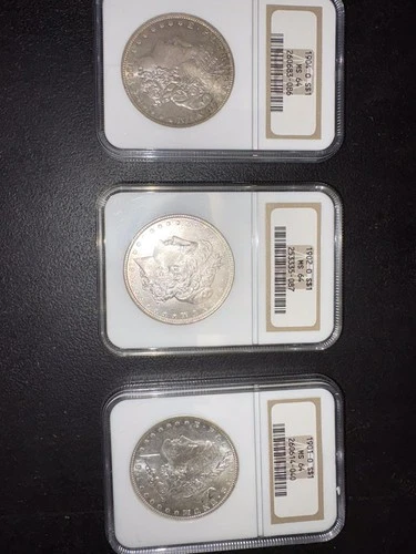 3 Uncirculated Morgan Silver Dollars, 1901O, 1902O, 1904 O, NGC Certified, MS64