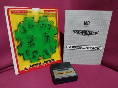Vectrex Armor..Attack Cartridge, Overlay, Sleave  Manual GCE Milton Bradley 1982