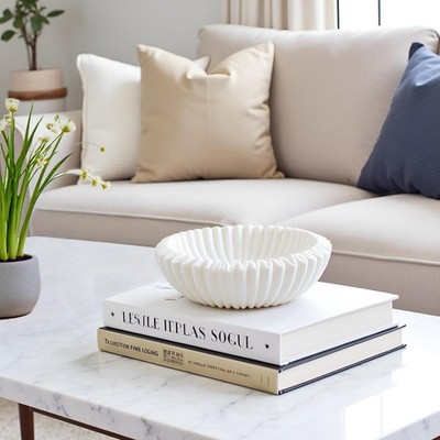 Braxio Decorative Bowl Modern Home Decor   Resin Ruffle Bowl Decorative Ca