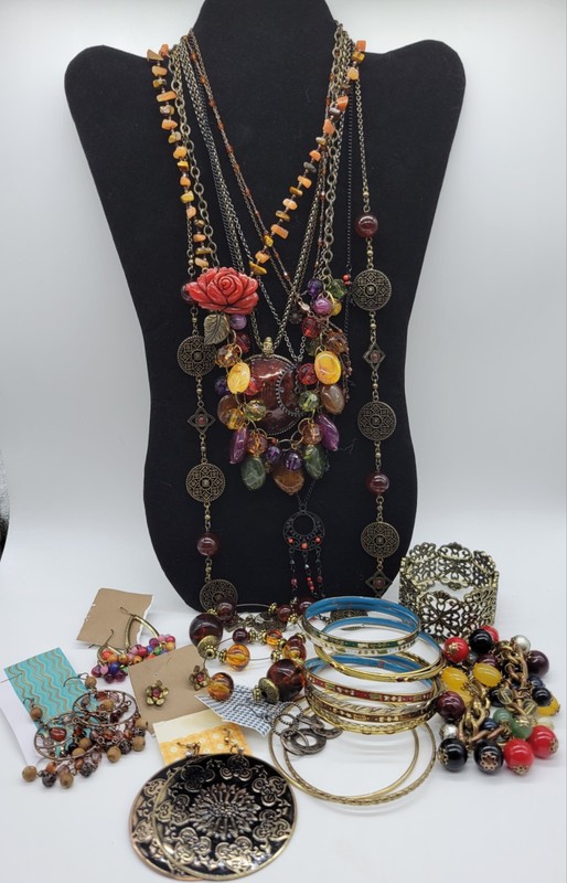Vintage To Now Boho Wearable Mixed Jewelry Lot Necklaces Bracelets Earrings 