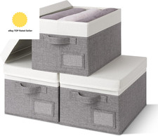 Storage Boxes with Lids Fabric, Pack of 3 Top of Wardrobe Storage Boxes, Wardro