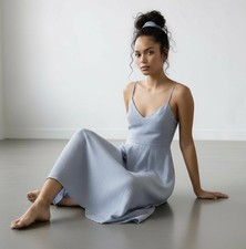 Zimmermann Dancer Picnic Midi Dress Size 0 AU 8/US 4 Linen Light Blue Summer NWT