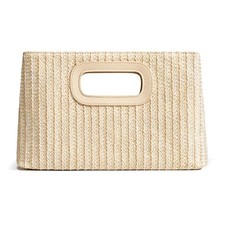 Chic Straw Clutch Purses for Women with Top Handle Summer Bag, Pearl White
