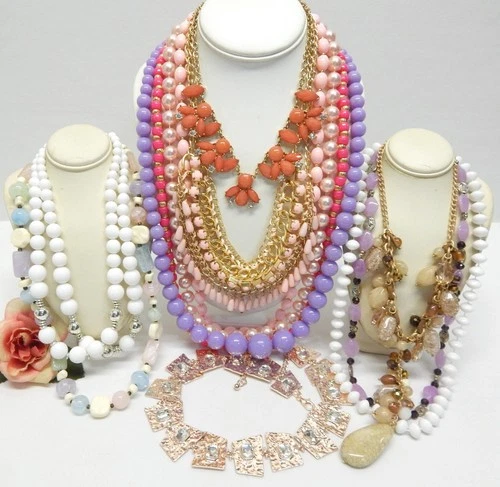 VINTAGE TO NOW FASHION /COSTUME JEWELRY NECKLACE LOT, ASSORTED TYPES & MATERIALS