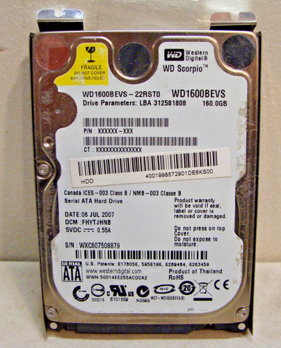 WD Scorpio  -WD1600B EVS-22RST0- SATA 2,5"-160GB-Festplatte aus Umbau