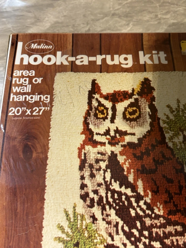 Vintage Malina Latch Hook A Rug Kit 20” X 27” Hoot Owl Unopened NOS Sealed - Image 2 of 4