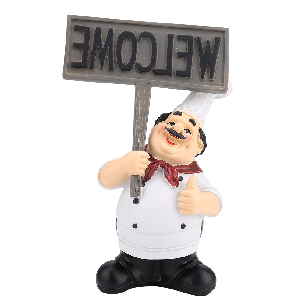 Restaurant Resin Cute Chef Figurine Miniature Statue Ornaments Welcome Board Tab