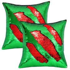 Reversible Sequin Pillow Covers Set of 2 18x18 18" x 18" Pack of 2 Green-red