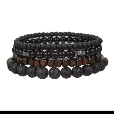 Black lava stone stretch bracelets