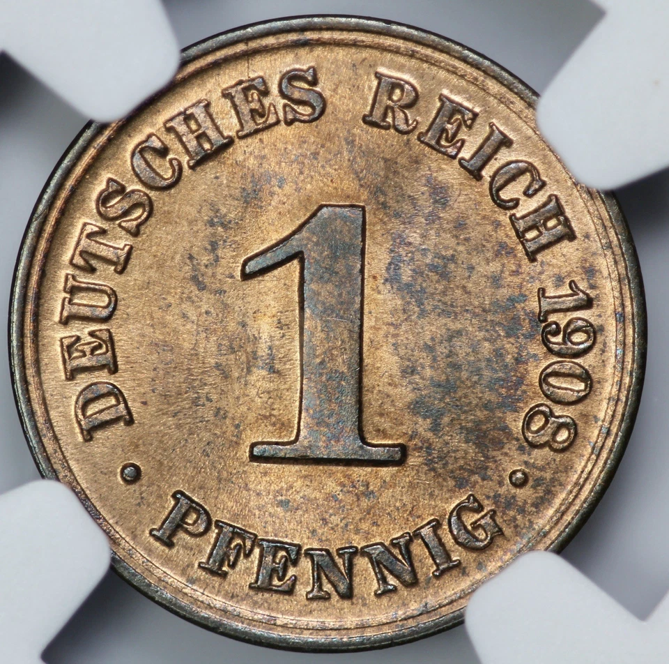 1908-D Germany 1p Pfennig NGC MS 64 RB - Image 3 of 4