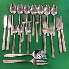 Vtg MCM floral scroll Stainless Steel Flatware Mixed lot of 22 pieces Japan