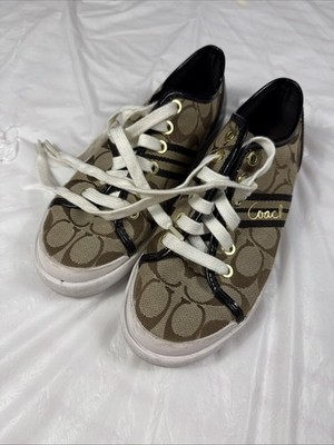 Coach Brown Polly Signature Logo Canvas Low Tennis Shoes Sneakers Size 6B