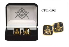 Masonic Cufflinks Gold Tone & Black Enamel Square and Compasses with Gift Box