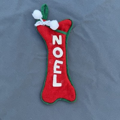 Vintage Dog Bone Shaped Pet Felt Christmas Stocking Red Green NOEL