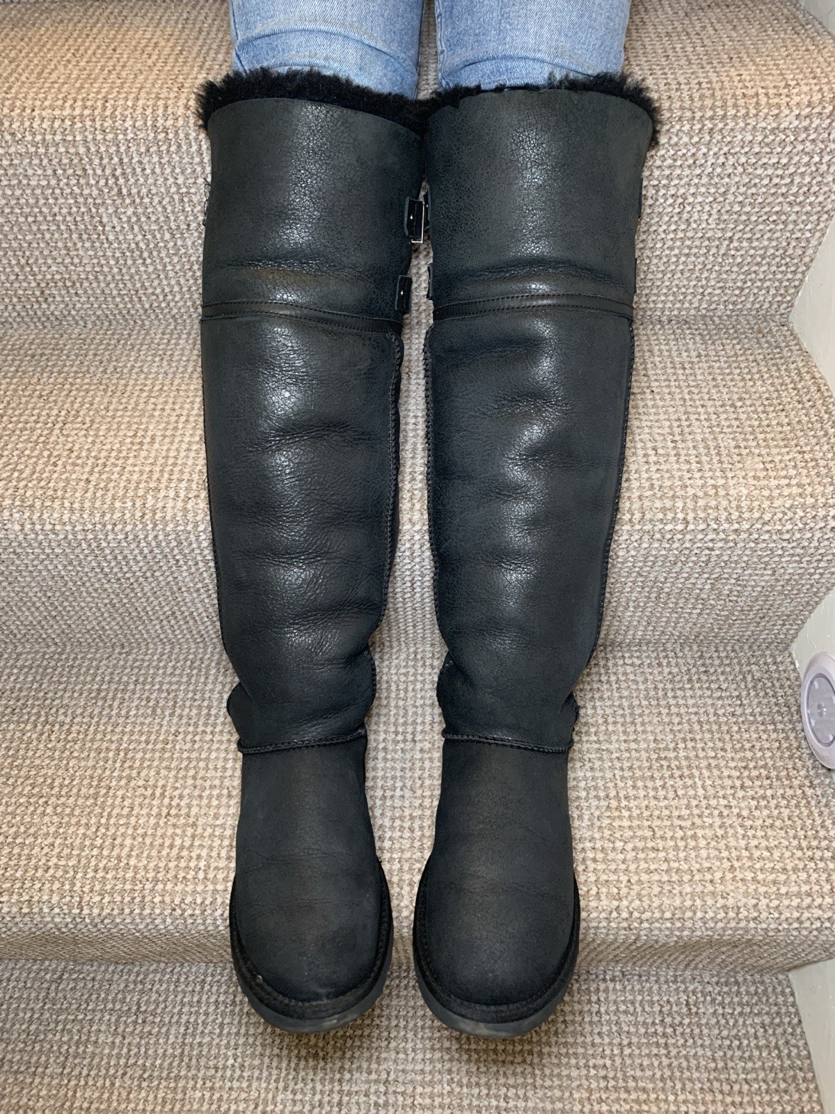 UGG Devandra Black Leather Over the Knee Boots - UK Size 5 EU 38 RRP £400 image 8