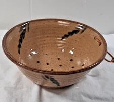 Studio Pottery Colander Berry Bowl Ceramic Handmade 8” Strainer