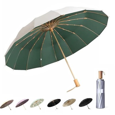 16Ribs Compact Umbrellas For Rain and Sun UPF 50+ UV Protection Windproof 0.83lb