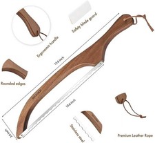 Bread Bow Knife w/ Serrated Blade, Ergonomic Wood Handle