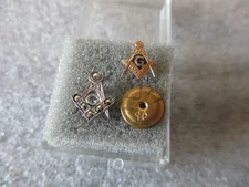 ANTIQUE MASONIC FREEMASON 10K & STERLING SILVER w/MARCASITE PINS TIE TACK HAT