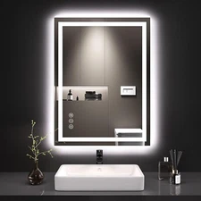 LOAAO 24x32 LED Bathroom Mirror, Dimmable, Anti-Fog, Backlit & Front Lit