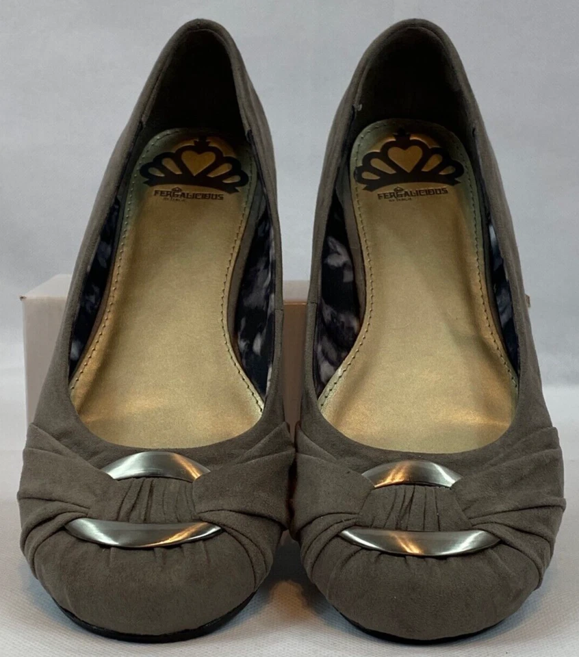 Fergalicious Fergie Women's 6.5 Taupe Suede Like Fabric Ballet Flats with Bow - Image 2 of 4