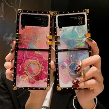 For Samsung Galaxy Z Flip 4 Flip 3 Bling Glitter Marble Shockproof Case