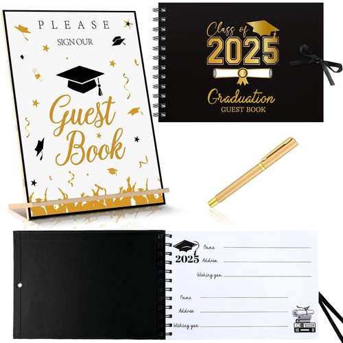 Nezyo 3 Pcs Graduation Guest Book Class of 2025 Graduation Sign Book with Pen...