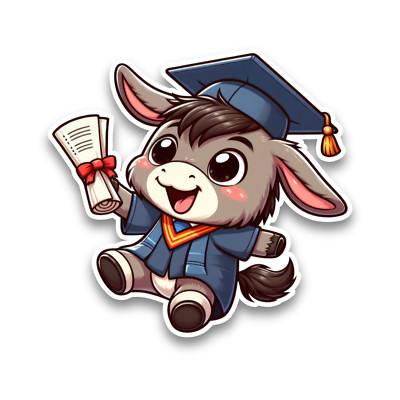 Graduation Animal Cute Donkey Vinyl Sticker Decal Car Window Scrapbook 100x95mm