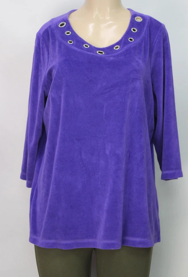 Quacker Factory Women's Sweater 3/4 Sleeve Velvet Purple Size L - Image 2 of 4