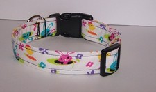 Wet Nose Designs Retro Bunnies  Chicks Dog Collar Easter Bunny Spring Flowers