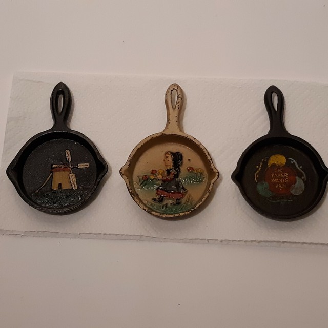 Three Vintage Painted Mini Cast Iron Skillets eBay