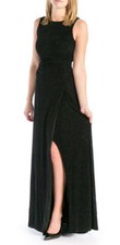Laundry ~ Black Sparkly Jersey Cowl Back Ruched Leg Slit Evening Gown 4 NEW $325