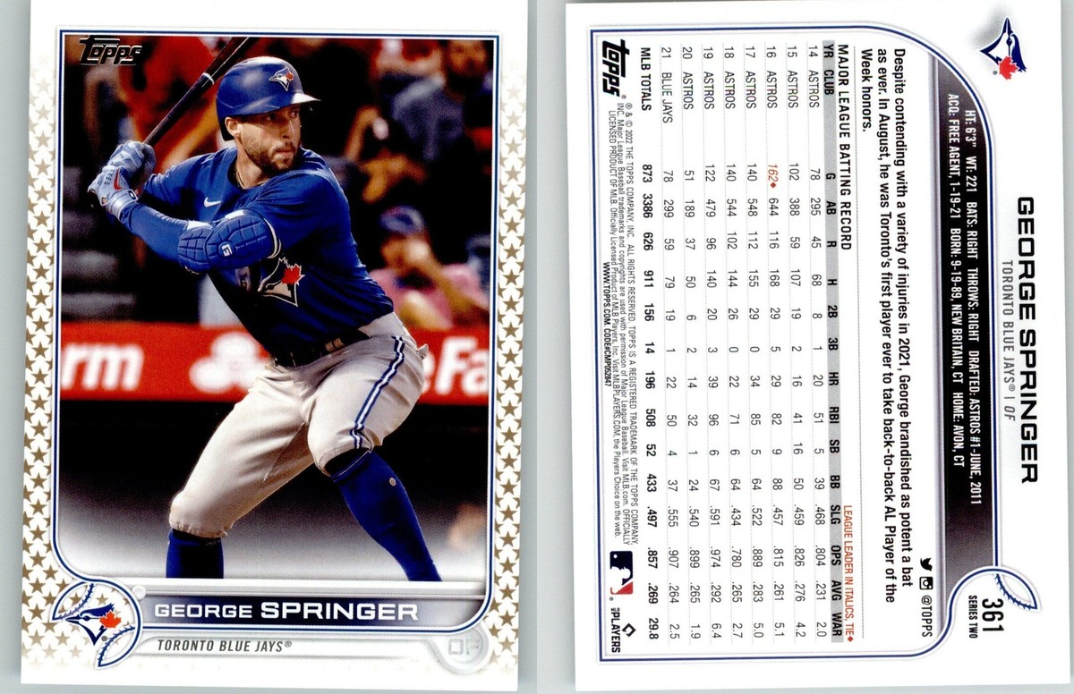 George Springer 2022 Topps Gold Stars #361 Toronto Blue Jays | eBay