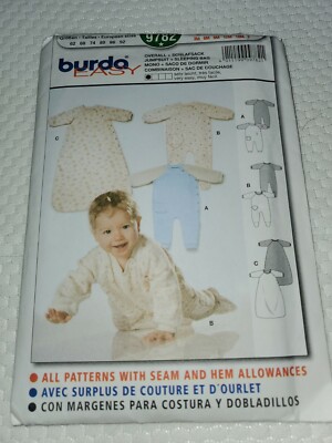 Burda Easy 9782 babys sleepers sleeping bunting bags  Wardrobe sz 3-24 mth Uc