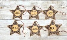 6-Christmas-Primitive-Holiday-Farmhouse-Stars-Linen Cardstock-Gift-Hang-Tags