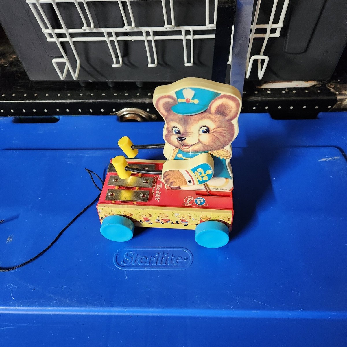 Vintage Fisher Price Tiny Teddy Musical Xylophone Bear Pull Toy Preowned