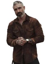 Mens Leather Shirt Real Lambskin Soft Slim Fit Shirt Brown Waxy Leather Jacket