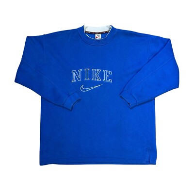 Vintage Nike Jumper Sweater Baby Blue Embroidered Spell Out Size L