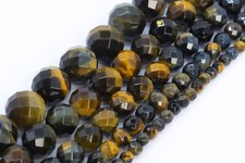 Natural Yellow Tiger Eye Grade AAA Faceted Round Loose Beads 4/6/8/10/12MM