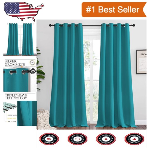 Thermal Insulated Blackout Curtains - Peacock Teal 90" Length, Set of 2 Panels