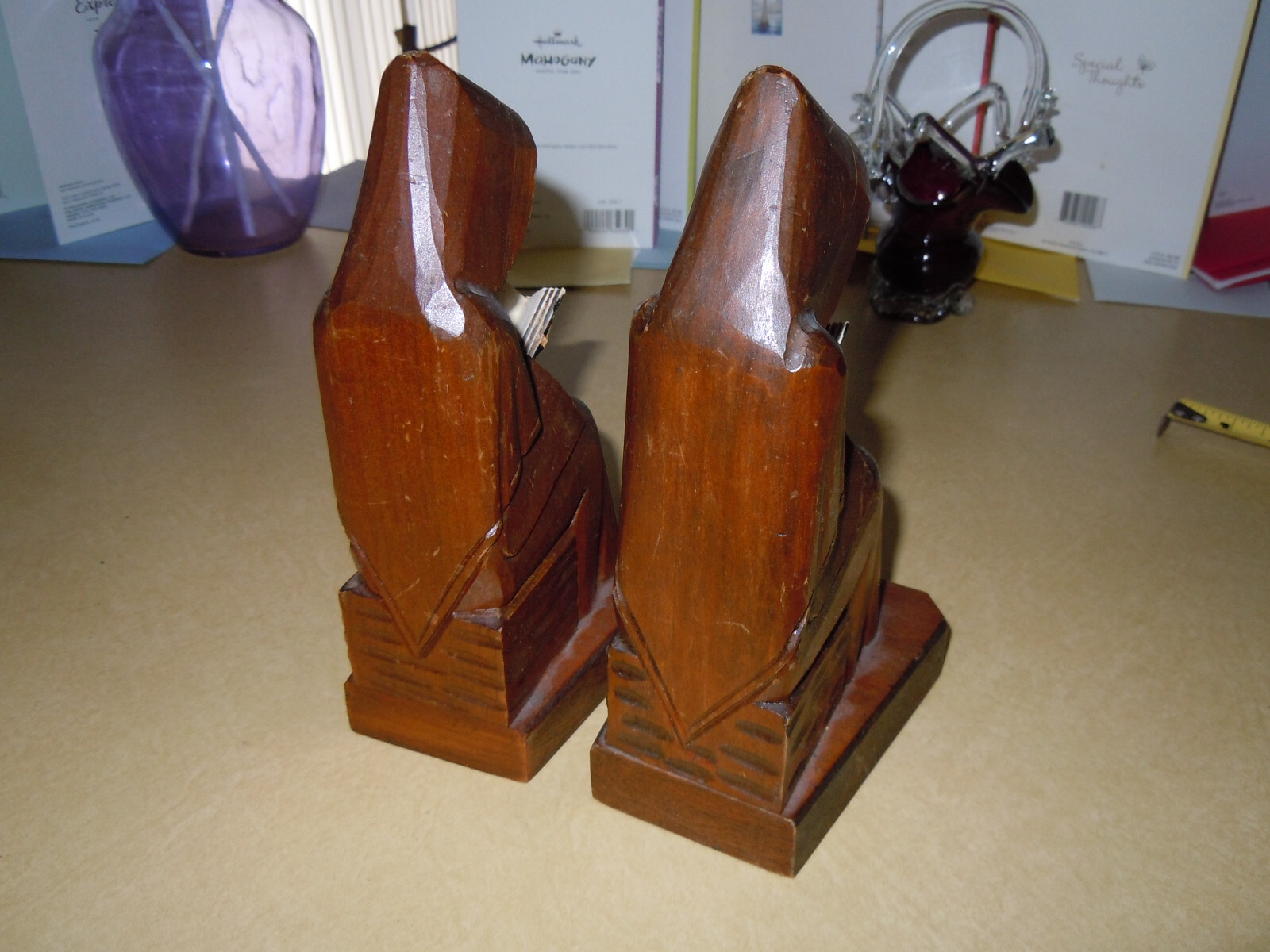 VINTAGE CARVED WOOD " MONK " FIGURE BOOKENDS eBay