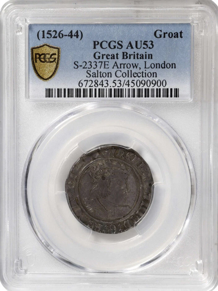 PCGS AU-53 (1526-44) Henry VIII Groat, London, mm Arrow, S-2337E, ex Salton - Image 4 of 4