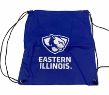 Eastern Illinois Backpack Drawstring Cloth Blue Graphic Print, 17x14”, Pre-Owned