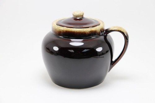 Vintage Bean Pot Crock With Lid Brown Glaze Handle Stoneware - Picture 3 of 9
