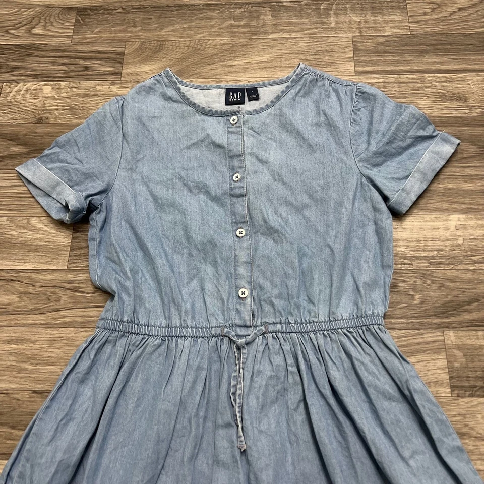 GAP Button Front Stretch Waist Blue Denim Shirt Dress Girl's Size Large - Image 4 of 4