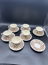 Alfred Meakin China Fair Winds Brown Staffordshire England 7-Saucers 6-cups (485