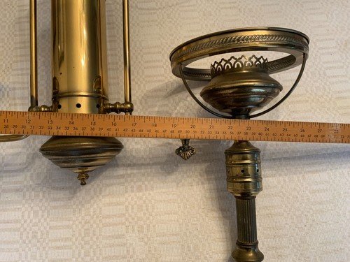 Antique brass 2 arms light fixture pendant chandelier bridge style no shades - Picture 20 of 20